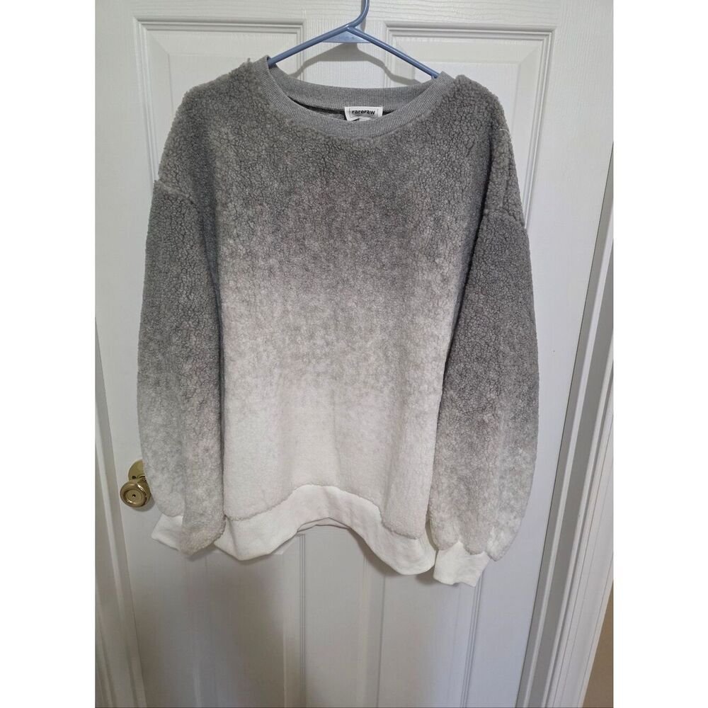 RareRaw Cozy Gradient Sherpa Sweatshirt - Gray and White NEW Lg